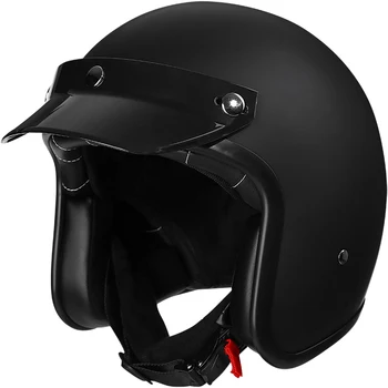 Одобренный DOT ретро мотоциклетный шлем casco 3/4 с открытым лицом, шлем кафе-гонщика, шлем для вертолета, вместительный шлем Изображение