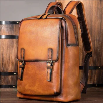 Новый стильный рюкзак для ноутбука для мужчин, сумка из натуральной кожи, деловая школьная сумка, многофункциональный рюкзак для путешествий Изображение