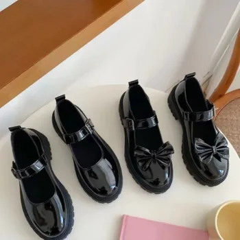Обувь Mary Janes/ Женские туфли на платформе и каблуке в стиле Лолиты Mary Jane; Белые женские туфли для школьниц; Милые женские туфли на низком каблуке в колледже; 46 Изображение
