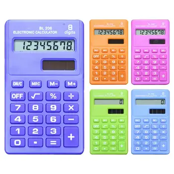 Карманный Мини-калькулятор с Мультяшной Солнечной Энергией, 8 Цифр, Карманный Калькулятор Батареек, Дополнительные Принадлежности Для переноски, Офисный Калькулятор для школьников Изображение