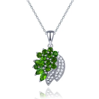 Натуральное ожерелье с подвеской из диопсида хрома для женщин, подарок на день рождения, зеленые элегантные ювелирные изделия Изображение