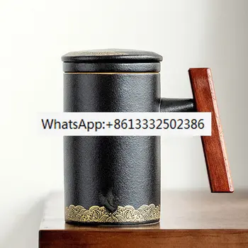 2ШТ 400 мл Керамическая чашка Защита окружающей среды Офисная Чашка Фильтр Чайная чашка с крышкой Керамическая Чашка Кофе Изображение