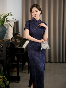 Летнее Улучшенное Вечернее Платье Чонсам в китайском Традиционном Стиле 2023 Года, Длинное Сексуальное Элегантное Ципао с Достоинством для Женской Вечеринки Изображение