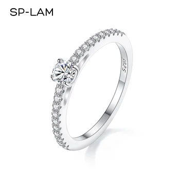 Настоящее маленькое кольцо из муасснита из стерлингового серебра 925 пробы Для женщин, Простые сверкающие круглые кольца с бриллиантами 0,3 карата, сертифицированные лабораторные кольца для пальцев с бриллиантами Изображение