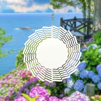 6 Упаковок 8-дюймовых алюминиевых 3D сублимационных ветряных прядильщиков Двухсторонних круглых сублимационных садовых ветряных прядильщиков для дворов и сада Изображение