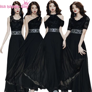 смешайте разные стили корейского длинного платья для подружки невесты плюс размер шифоновые платья для горничной невесты черные платья для горничной невесты шифоновые W4337 Изображение