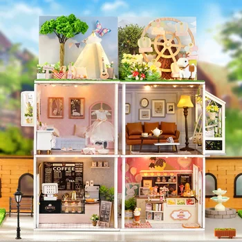 Миниатюрный набор для кукольного домика своими руками Сцена Крошечный дом Кафе-мороженое Roombox Кукольные Домики Мебель Модель Ручной сборки Игрушки Подарки Изображение