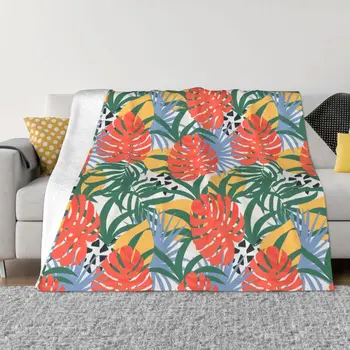 Одеяла с листьями в Гавайском стиле, Фланелевые весенне-осенние многофункциональные супер теплые одеяла для кровати, офисное одеяло Изображение