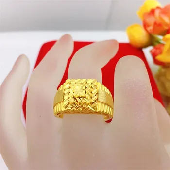 Мужское кольцо-Пагода из чистого золота 14 К, Открывающееся Регулируемое Трапециевидное кольцо, мужские подарки на свадьбу, День рождения, изысканные ювелирные изделия Изображение