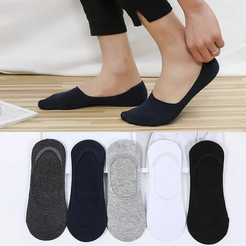5 пар Весенне-летних Мужских носков в форме лодки, Силиконовые Дышащие Невидимые Хлопчатобумажные носки, Тапочки на щиколотках, однотонные носки Изображение