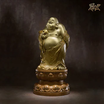 высококачественная буддийская статуя Бога богатства Будды Майтрейи Защищает семью, приносит деньги, удачу, Искусство скульптуры из латуни ручной работы Изображение