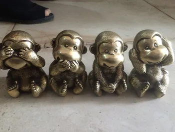 Семейное украшение офисное украшение четыре милые маленькие обезьянки латунные статуэтки украшения из металла ручной работы Изображение