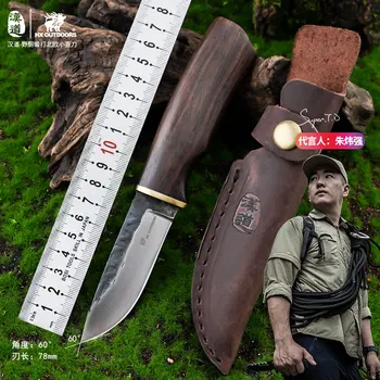 Прямой нож HX из дамасской стали на открытом воздухе, Нож для выживания в походе, Охотничий прямой нож Изображение