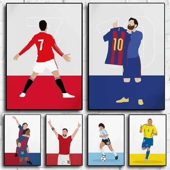 Современный футбольный спортивный плакат со звездами, фигурки футболистов, художественная живопись на холсте и печать настенных панно для домашнего декора гостиной Изображение
