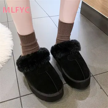Женские тапочки зимой 2023 года носите новые плюшевые снегоступы на толстой подошве Baotou semi slippers Домашние хлопчатобумажные тапочки Изображение