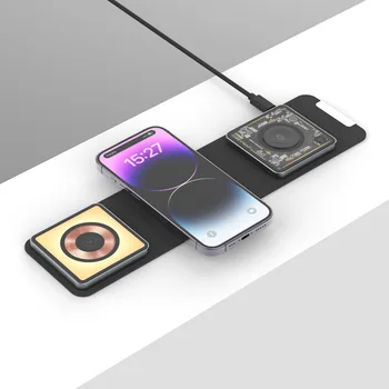 Складное Магнитное Беспроводное Зарядное устройство 3 в 1 для iPhone 14 13 12 Pro Max Airpods iWatch Быстрая Беспроводная Зарядная Станция для Apple Изображение