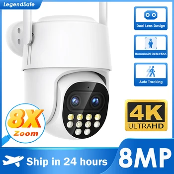 Камера 4K 8MP с двойным Объективом WiFi, 8-кратный Зум, Обнаружение человека, Камера видеонаблюдения, Защита безопасности, Поддержка Камеры ONVIF Изображение