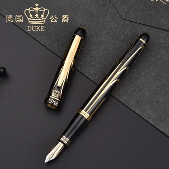 Перьевая ручка Duke Classic Pioneer 14K Gold С Усовершенствованными Хромированными Золотыми и черными Линиями, Тонким Кончиком и Изогнутым Кончиком, Деловая С Подарочной Коробкой Изображение