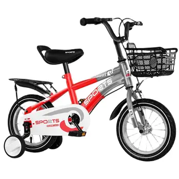 Детский велосипед из 12-дюймовой высокоуглеродистой стали, Усиленная рама с высокой нагрузкой, Треугольная конструкция, расширенные тренировочные колеса Изображение