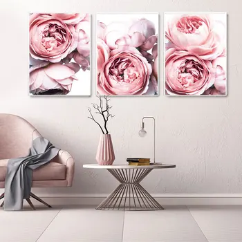 Розовый Плакат с цветочным принтом, Розовые Пионы, Настенное искусство, холст, живопись, Скандинавский стиль, современная картина для гостиной, домашний декор Изображение