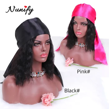 Nunify Атласная Повязка на голову с оберткой по краю, Лента для волос, Доступные Обертывания Для волос, Черный Розовый Шарф для парика Изображение