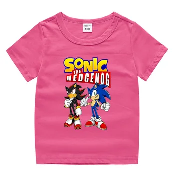 детская одежда, футболка с короткими рукавами Sonic, хлопковая нижняя рубашка для мальчиков и девочек, футболка с короткими рукавами, детские топы Изображение