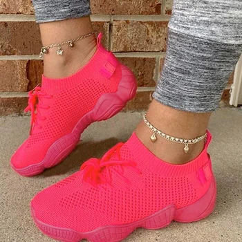 Женские Модные кроссовки для прогулок, спортивная обувь для фитнеса, Массивная Дышащая Повседневная женская обувь, легкая повседневная обувь на платформе Изображение