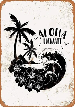 Металлическая жестяная вывеска Aloha Hawaii 12x8 Дюймов Ретро Винтажный декор Изображение