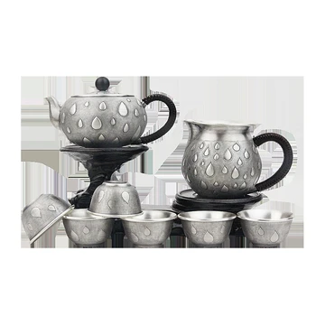чайник ручной работы из стерлингового серебра 999 пробы, Японский чайник ручной работы, старый ретро чайный сервиз для дома Изображение