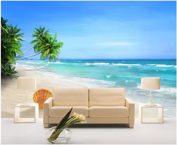 пользовательские фотообои 3d обои Пляж кокосовая пальма морской пейзаж пейзаж гостиной домашний декор 3d настенные фрески обои для стены 3d Изображение