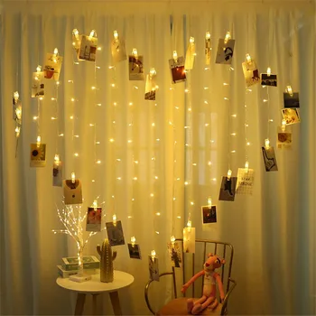 2x1,5 м В форме бабочки в форме сердца, 128 светодиодных гирлянд для занавесок, зажимы для фото, Гирлянда, светильник для праздника, Рождества, Свадьбы Изображение
