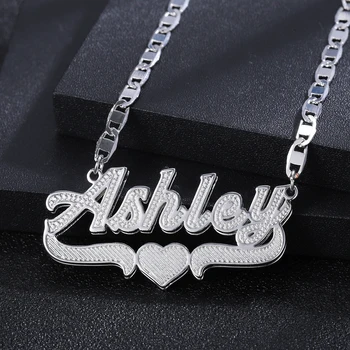 Ожерелье с индивидуальным именем, Двухслойная позолоченная табличка с именем, 3D ожерелье, Персонализированное Колье-шарм, Ожерелье с именем, подарки для женщин Изображение