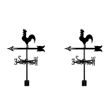 2X Флюгер с петухом - Силуэт флюгера в стиле ретро-петушка - Декоративный индикатор направления ветра для улицы Изображение