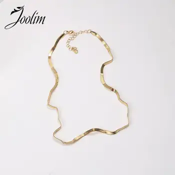 Joolim Ювелирные Изделия Оптом Водонепроницаемое и не выцветающее Модное Складное Ожерелье с широкой Змеиной цепочкой для женщин Изображение