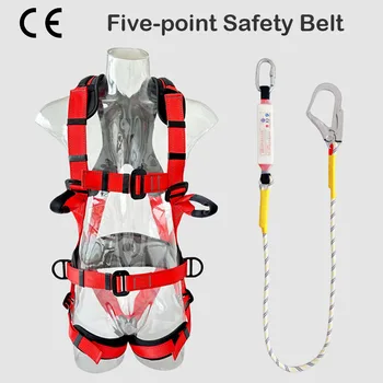 Пятиточечный рабочий ремень безопасности CE, высотная обвязка для тренировок по скалолазанию на открытом воздухе, ремень безопасности для всего тела спасателя-электрика Изображение