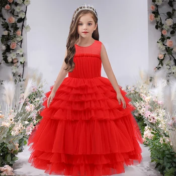 От 4 до 14 лет, Детские платья для подружек невесты длиной до щиколотки Для девочек, Детский костюм Принцессы, платье-пачка для торта, Свадебное платье для девочек Изображение