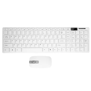Беспроводная Тонкая белая клавиатура + набор беспроводной оптической мыши для ПК и ноутбука Изображение
