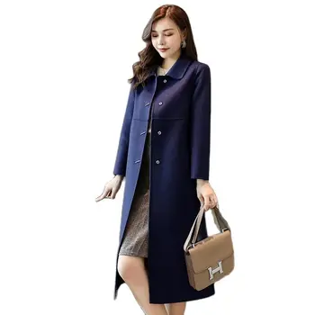 Двустороннее кашемировое Женское Шерстяное пальто средней длины выше колена, Новая корейская версия, Шерстяное пальто большого размера Высокого качества, Темпераментное Изображение