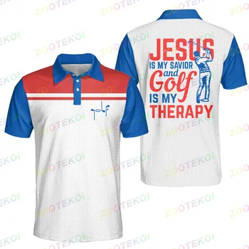 Рубашки поло Повседневные Длинные с короткими рукавами Иисус-мой Спаситель И Гольф -моя терапия Рубашка поло с короткими рукавами для мужчин Изображение