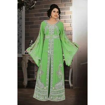 Зеленый Кафтан из арабского Марокко в Дубае, Абайя, женская одежда, Европейский и американский модный тренд Изображение