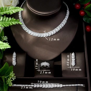 Модные Классические Белые Комплекты ювелирных изделий из Дубая для Женщин в форме Листьев, Свадебное ожерелье и Серьги, Комплект bijoux luxe femme N-1093 Изображение