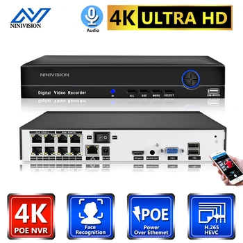 Ultra HD 8CH POE NVR 8MP H.265 CCTV Видеорегистратор Видеонаблюдения 8-Канальный NVR для 5-мегапиксельной POE IP-камеры 4K 4CH XMEYE Изображение