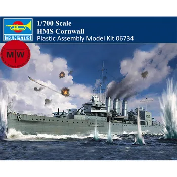 Трубач 06734 1/700 Масштаб HMS Cornwall Военный пластиковый сборный модельный комплект Изображение