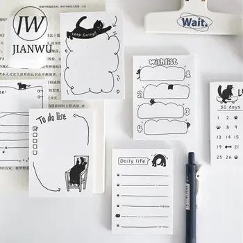 JIANWU 50 Листов Little Black Kitty Серия Kawaii Блокнот для заметок Материал Бумага Креативный Справочник 