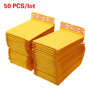 50 шт./лот Крафт-бумажные пузырчатые конверты, пакеты с различными спецификациями, почтовые конверты с подкладкой, почтовый конверт с пузырчатым пакетом для рассылки Изображение