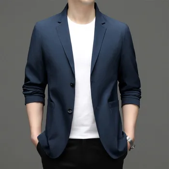 5665-Мужской модный повседневный маленький костюм, мужская корейская версия приталенного пиджака, однотонная куртка Изображение