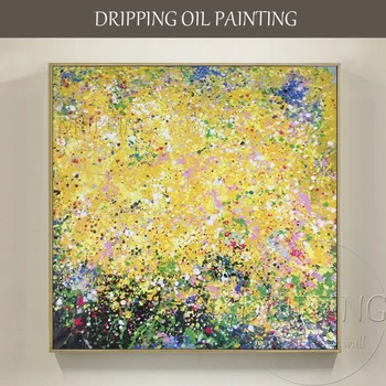 Квалифицированный художник, ручная роспись, высококачественная абстрактная картина маслом для декора стен, насыщенные цвета, абстрактная желтая картина маслом Изображение