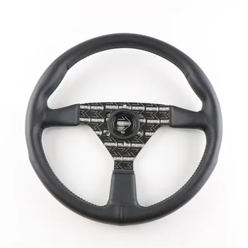 MOMO Рулевое колесо 350 мм 14 Дюймов Кронштейн рулевого колеса из натуральной кожи, Отпечаток спортивного автомобиля, JDM, SIM-карта, кнопка звукового сигнала, Универсальный Изображение