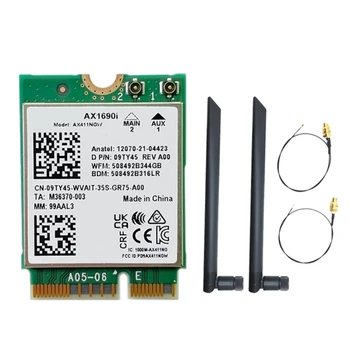 AX1690I Wifi Карта + антенна 2X8 дБ AX411 Wi-Fi 6E Скорость 2,4 Гбит/с 802.11Ax 2,4/5/6 ГГц Bluetooth 5,3 Беспроводной модуль Изображение