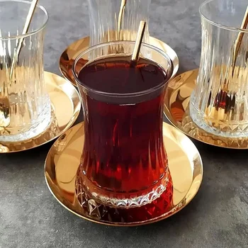 Чайный сервиз Paşabahçe Elysia Gold со стальной пластиной - 6 персон Изображение